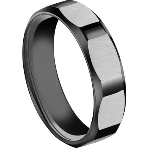 6mm Stainless Steel Wedding Bands for Men Male Black Color Punk Rock Sports Ring Boys Geometric Finger Ring Jewelry Gifts