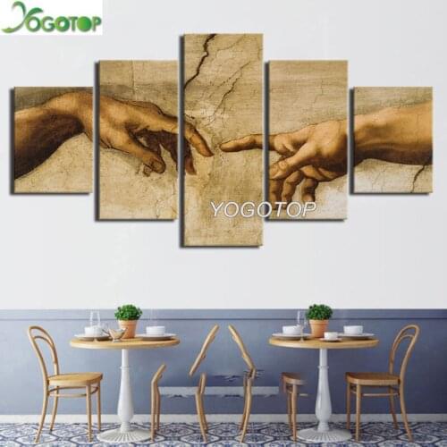 Diy Diamond Painting Full Drill Mosaic Diamant Embroidery Rhinestone of picture 5 Pieces Creation Of Adam Hand Of God ML1101