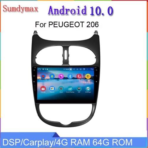 TDA7851 octa core 4g ram 64g rom Android 10 car multimedia player for 206 PG206 with gps glonass bluetooth 4.2 wifi DSP