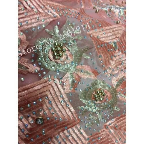 Big heavy bridal tulle lace African french net sewing fabric with lots of Beads stones high quality BZL-26228