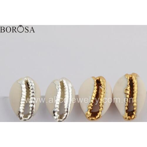 BOROSA 5/10Pairs New Silver Plated Natural Cowrie Shell Stud Earrings Gold color Sea Shell Studs Boho Jewelry Girls Gifts G1770