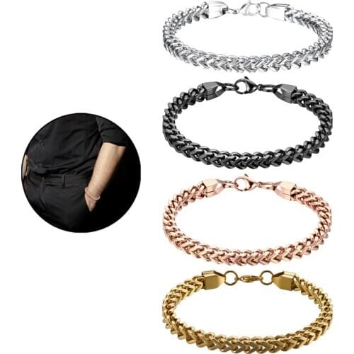 Boniskiss Gold Stainless Steel Chain Bracelet For Men Bracelets & Bangles 22cm Male Female Hip Hop Pulseras Hombre Jewelry
