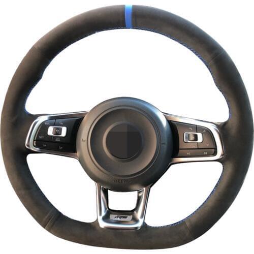 Black Leather Suede Carbon fiber Car Steering Wheel Cover for Volkswagen Golf 7 GTI Golf R MK7 Polo Scirocco 2015 2016