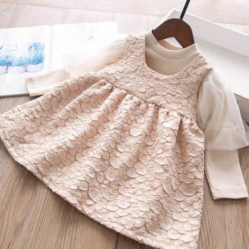 Kids sets wholesale baby girls puff sleeve top and solid color dress 2piece suits