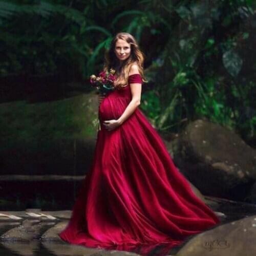 Long Maternity Photography Props Pregnancy Dress Chiffon For Photo Shooting Off Shoulder For Women Maxi Maternity Gown 2021 New