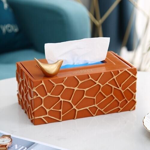 Home Office Modern Geometric Art Tissue Box Fashion Golden Bird Removable Paper Storage