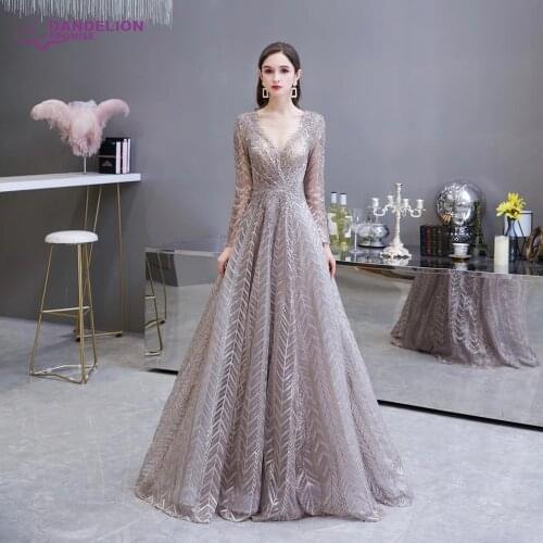 Dubai Luxury Long Sleeve Evening Dress 2020 Elegant V-Neck Lace Pleated Beaded Crystal Sexy Formal Gown