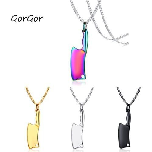 GorGor 2020 Newest Jewelry Man Necklace Stainless Steel Beads Trendy O-chain Kitchen Knife Design Male Fashion Pendant PN-893
