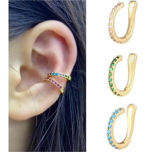 HECHENG 1PC colorful crystal clip earring for women zircon earring without hole jewelry single ear bonr cilp