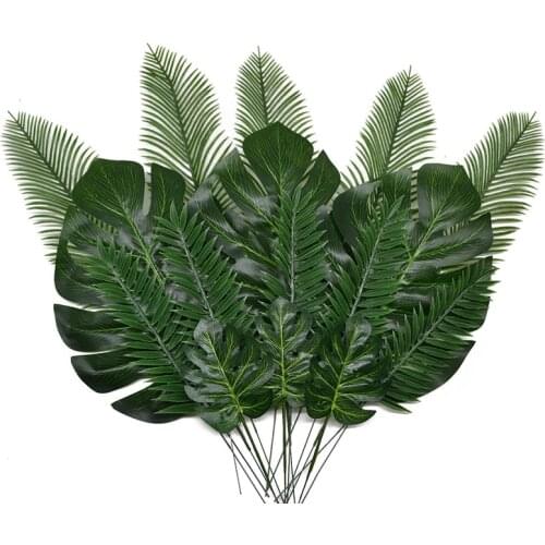 10-20 Pcs Artificial Plants Tropical Monstera Palm Leaves Simulation Leaf For Hawaiian Theme Party Decor Home Garden Fake Leaves