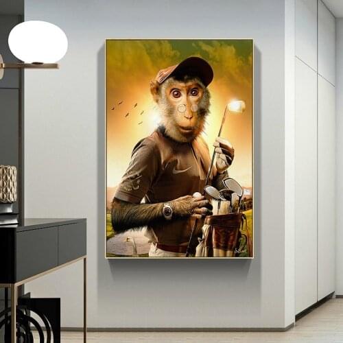 Modern Pop Art Golf Monkey Canvas Painting Home Decoration and Interesting Animals Art Poster Print Wall Picture for Living Room