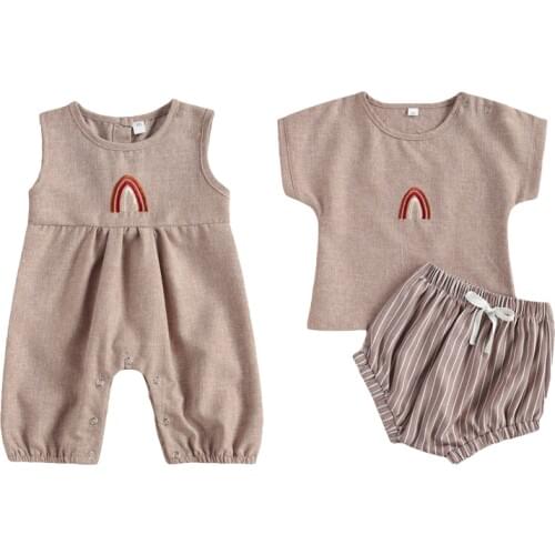 Lioraitiin 0-24M Lovely Newborn Baby Girls Boys Romper/Clothes Sets Rainbow Print Tops Shorts/Sleeveless Jumpsuits