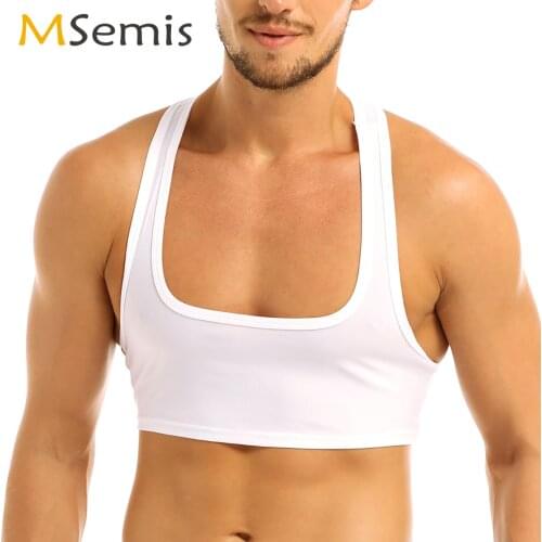 Mens Sleeveless Y Back Crop Top Hombre Half Muscle Rave Tank Top Summer Sexy Deep U T-Shirt Vest Fitness Slim Fit Tops Clubwear