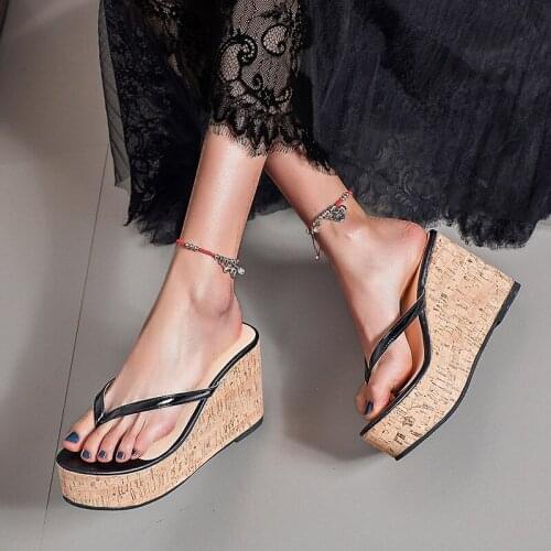 Summer sandals ladies 2021 solid color high-heeled wedge platform flip flops plus size sandals women slippers zapatillas muje