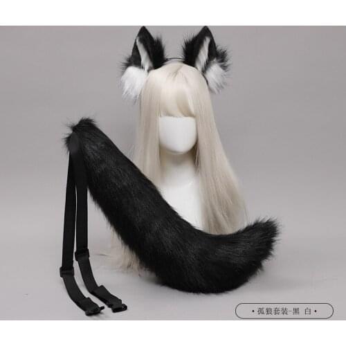 Cute Anime Cosplay Faux Fur Wolf Ears Headband Furry Animal Tail Costume Props Carnival Party Fancy Dress Halloween Accessories