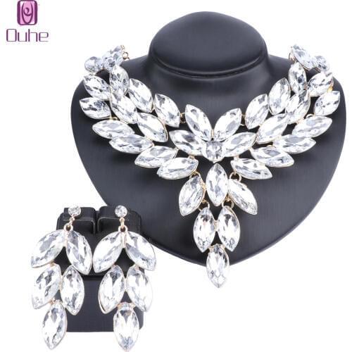 Fashion Wedding Jewelry Shining Shaped Necklace Earrings set with Rhinestones Charm Crystal Bridal Party Jewelry Sets