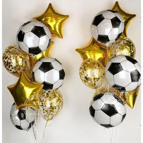10pcs 18inch Football Star Foil Balloons Gold Confetti Helium Balloon Football Soccer Theme Party Sports Meet Boy Birthday Decor