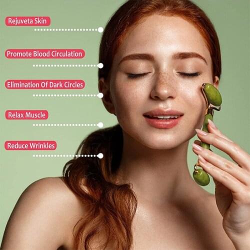 Jade Crystal Roller Massager V Face Pull Tendon Double Head Roller Face Beauty Compact Face Lift Massage Beauty Skin Tool