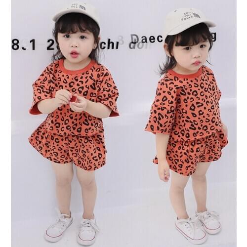 Summer New Product Leopard Suit Four-color Han Edition Two-piece with Short Sleeves of The Girls