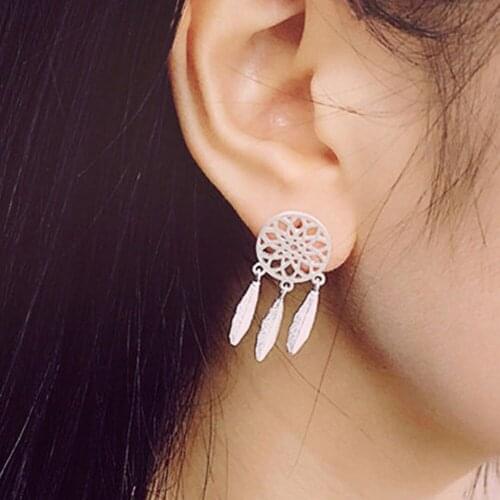 New Fashion Bohemia Indian Feather Dreamcatcher Drop Earrings For Women Jewelry