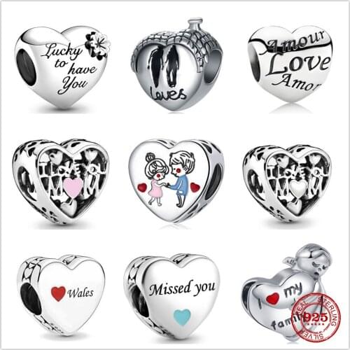 New Silver Shiny Love Heart-shaped Beads fit Pandora Charm Silver 925 Bead Bracelet Fashion DIY Jewelry