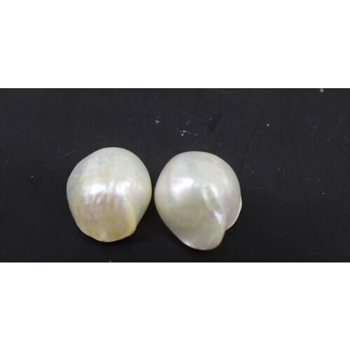 One pair white freshwater pearls stud s925 13-15mm baroque earrings FPPJ wholesale beads for xmas gift