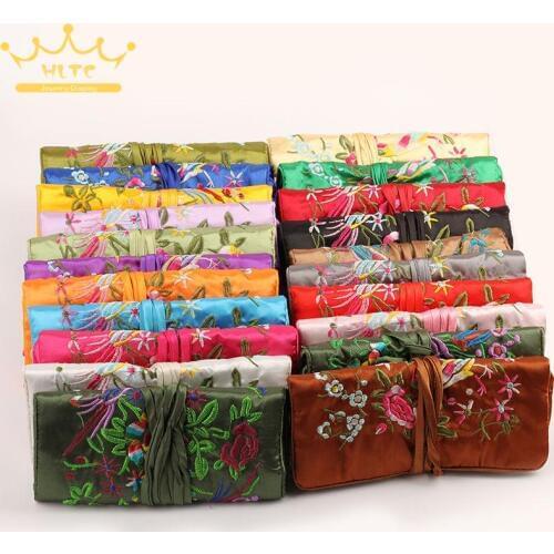 Wholesale luxury brand Max Colors Large Satin Jewelry Roll Holder storage pack bag Travel Jewellery rolls Organizer Bag