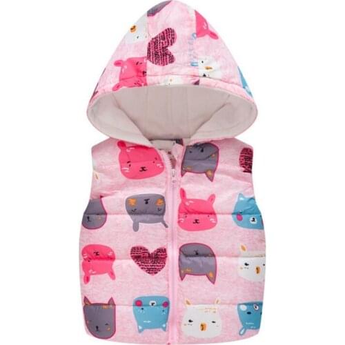 Autumn Winter Infant Kids Baby Girls Cartoon Animals Print Vest Zip Hooded Jacket Coat Tops Warm Outerwear Hoodies