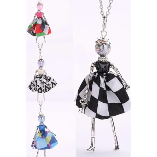 YLWHJJ new girl doll cute long chain necklace black pendant women baby maxi necklace colorful princess hot fashion brand jewelry