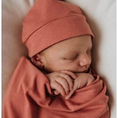 Ylsteed Cotton Baby Cocoon Swaddle Wrap Newborn Swaddle with Matching Top Knot Hat Baby Sleep Sack Newborn Photography Props