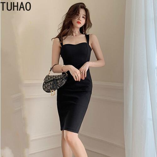 TUHAO Sexy Spaghetti Strap Sheath Pencil Dress Woman Summer Strapless Backless Split Dresses Nightclub Party Club Vestidos TD305