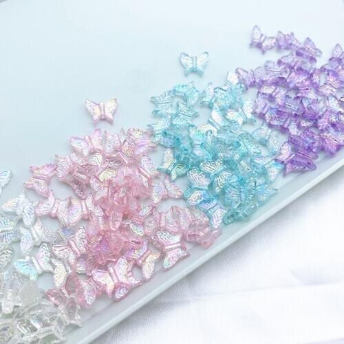 Simple AB Colorful Acrylic Butterfly Loose DIY beads jewelry findings with straight hole hole size about 1.5mm 30pcs y1415