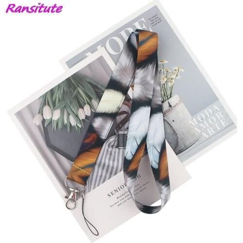 Ransitute R1744 Feather Fashion Creative Lanyard Badge ID Lanyards Mobile Phone Rope Key Lanyard Neck Straps Accessories