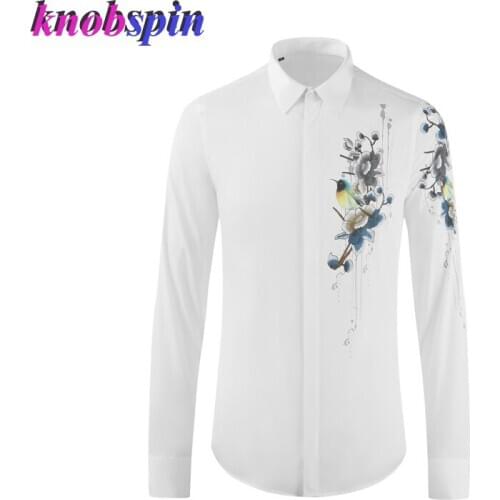 Luxury Printed Shirt Men Long Sleeve Turn-down collar Slim Casual Chemise homme Brand Business male Cotton Shirts Plus Size 4XL