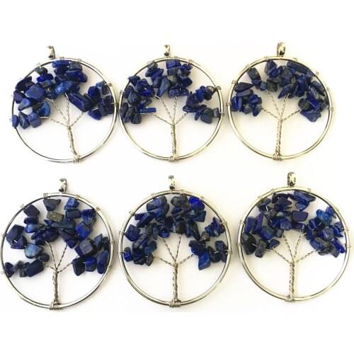 Handmade Silk Wrapped Pendant 7 Chakra Aura Lapis Lazuli Tree of Life Pendant 50mm Jewelry Mark