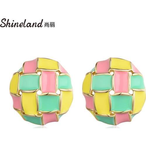 Shineland Charm Colorful Enamel Metal Stud Earrings Zinc Alloy Statement Geometric Jewelry for Women Girl Aretes De Mujer