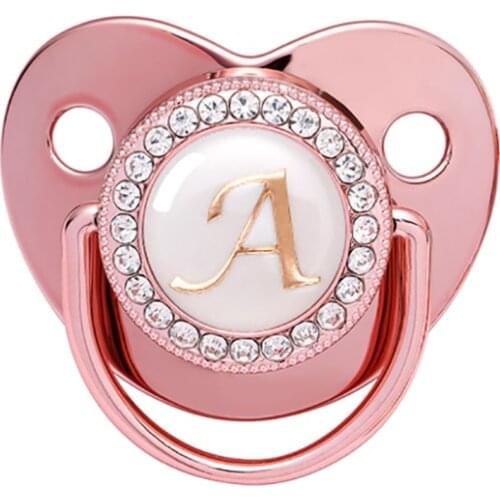 Name Initial Letters Baby Pacifier Newborn Silicone Pacifier Rose Gold Bling Infant Nipple BPA Free Baby Soother Dummy 0-24M