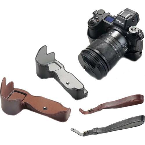 Genuine Leather Camera Bag Case Half Body Cover Wrist strap For Nikon Z7 Camera With Battery Openning