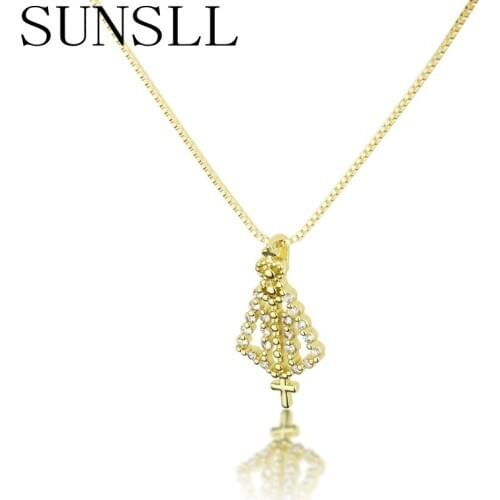 SUNSLL New gold copper necklace white cubic Zirconia religio necklace for women fashion beautiful jewelry pendant necklace gift