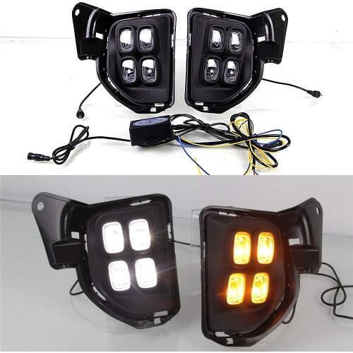 LED Daytime Running Lights DRL for Toyota Hiace 2014-2018, 6000K 4LEDs 12W Front Bumper Fog Lamp + Yellow Turn Signals Light