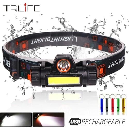 USB Rechargeable LED Headlamp XPE+COB Work Light 2 Lighting Modes With Tail Magnet Detachable Headlight For Camping, Adventure