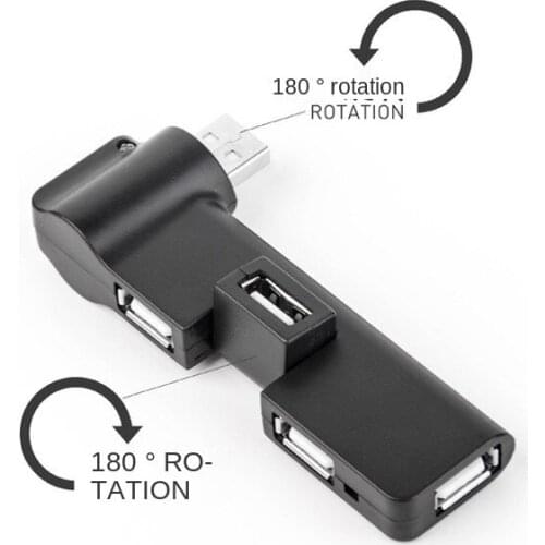 Pipe USB Rotatable 4-port 2.0hub Computer Trailing Quarter Splitter USB2.0 Hub Expander Black 480