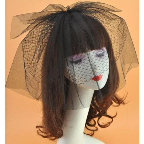 Womens Bridal Wedding Veil Hat Solid Color Two Layers Fishnet Mesh Hair Clips Photography Props Cocktail Headwear