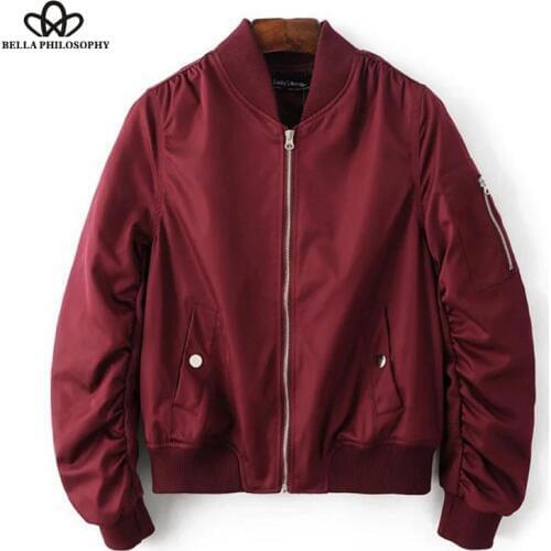 Bella Philosophy Long Sleeved Stand Collar Thin Pilot Jackets Women Basic All-match Coat Female Bomber Jacket Lady Flight Jacket