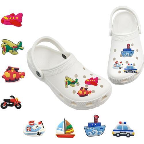 1-5pcs Transportation Car PVC Shoe Charm Accessories Decorations Airplane Bicycle Helicopter Space Jibz Croc Charms Kids Gift