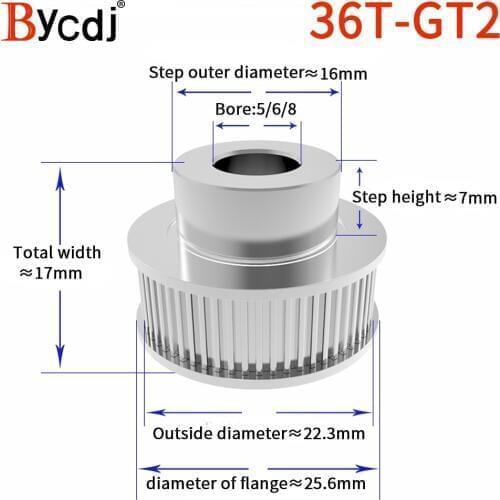 1pcs 36 Teeth GT2 Timing Pulley For 3D Printer Bore 5/6 / 8mm for width 6mm 2GT open Timing Belt Small Backlash 36Teeth 36T