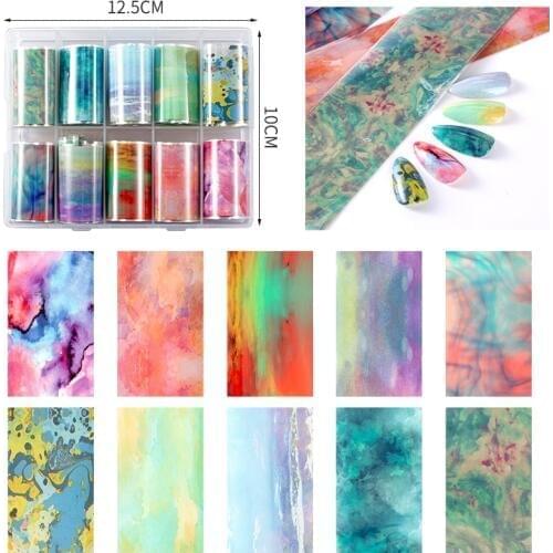 10 Roll/Box Wrap Foil Sticker Serpentine Nail Art Transfer GlitterTip DIY Starry Sky Foil Transfer Sticker Nail Art Decals