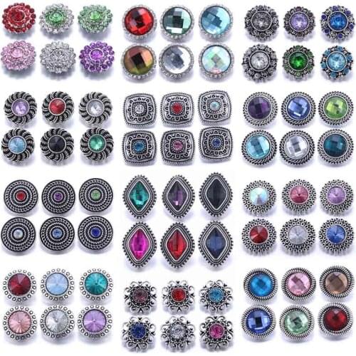 10pcs/lot Wholesale Mix 18mm Snaps Jewelry Metal Crystal Rhinestone 18mm Snap Buttons Fit Snap Button Bracelet Charms Jewelry