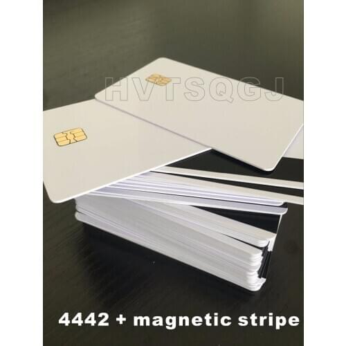 10pcs Free shipping Blank magnetic stripe plastic smart card with SLE4442 contact IC chip