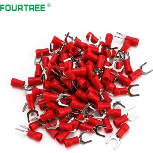 1000pcs SV Crimp Terminal Fork Spade Connector Kit Wire Copper Crimp Connector Insulated Cord Pin End Cable Lug SV2-3/4/5/6